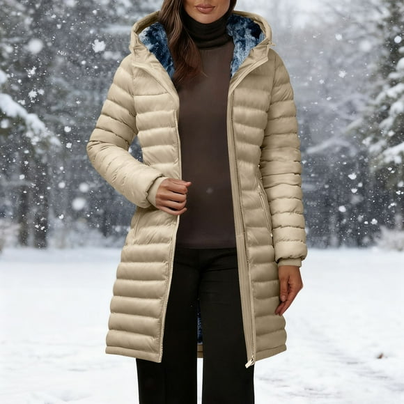 TIMIFIS Women Plus Size Puffer Jackets Full Zip Up Long Sleeve Hooded Windbreaker Crew Neck Thermal Casual Comfy Coat with Pocket Fashion Stylish Warm Winter Fall Jackets