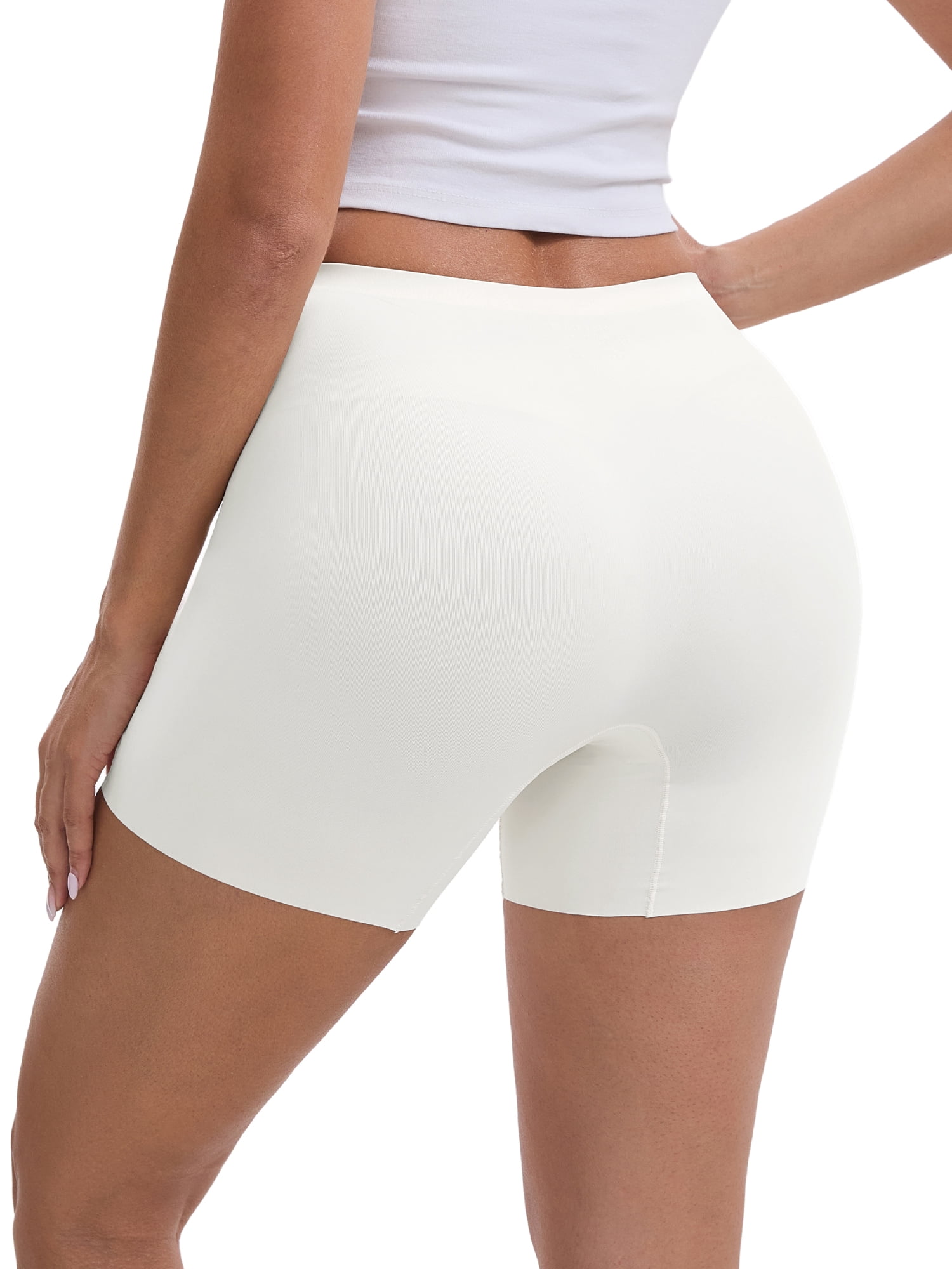 DARING DIVA Women's Seamless Tummy Control Half Slip Shorts S White