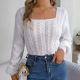 thumbnail image 5 of YUGYXL Womens Fall Sweaters Cable Knit Square Neck Lantern Sleeve Casual Loose Cute Vintage Pullover Top Trendy Clothes White M, 5 of 8