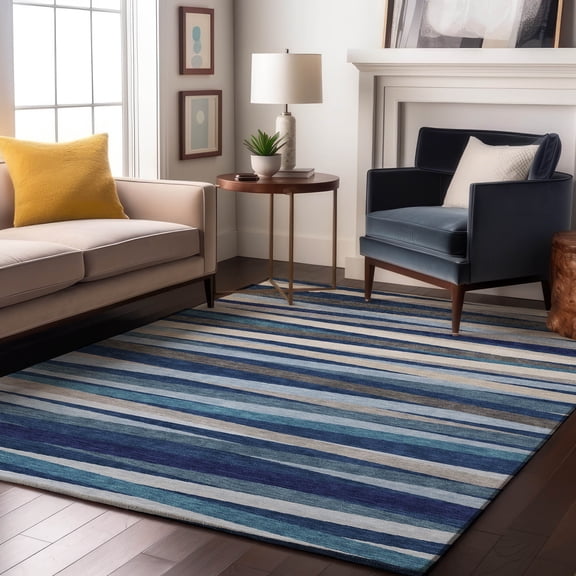Addison Rugs Mayfield Premium Machine Washable Transitional Stripes Navy Rectangle Rug, 9' x 12'