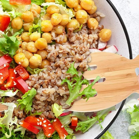 Raindrops 2pcs Wood Salad Servers Kitchen Helper Salad Forks for Serving Salad Pasta Fruit