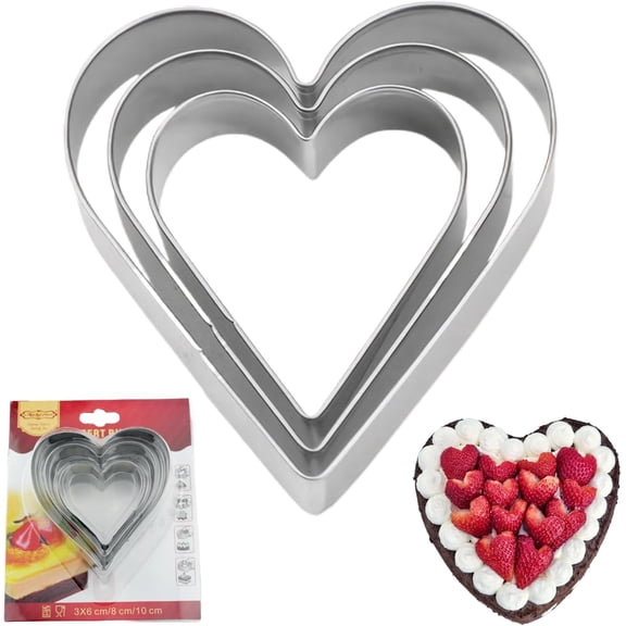 3Pcs Heart Cookie Cutter Set: Stainless Steel Heart Shaped Cookie Cutter, Mousse Cake Ring Pastry Mold, Biscuit Cutter Baking Molds Pancake Mold English Muffin Ring (2.36", 3.15", 3.94") (Heart)