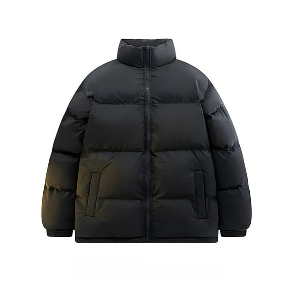 ZQUUVOU Men's Jacket Solid Color Stand Collar Cotton-Padded Clothes Loose Coat (Black,L)