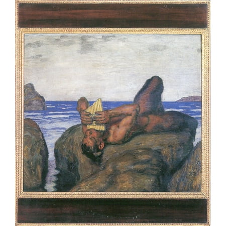 Framed Art for Your Wall Stuck, Franz von - Syrinx blowing Faun by the sea 10 x 13 (Best Torch For Glass Blowing Pipes)