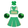 thumbnail image 3 of TiaoBug Kids Girls Cheerleading Outfit Set Sleeveless Crop Top Pleated Skirt with Pompoms And Headwear A Green 16, 3 of 5