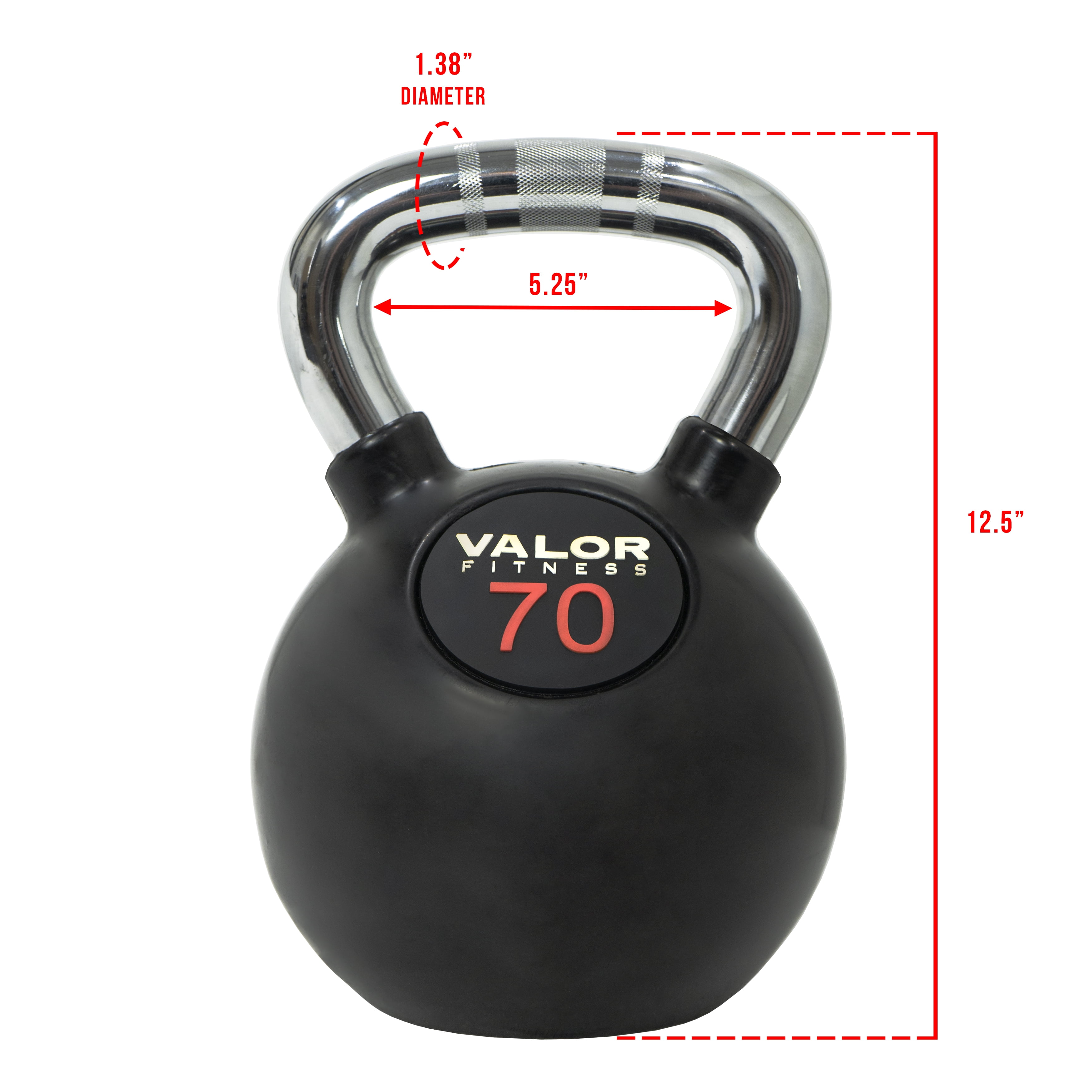 Valor Fitness 70 lb. Chrome Kettlebell - Full Body Strength Training Workout, Squats, Home Gym