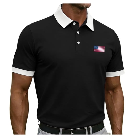 WAYUTE Men's Polo Shirts Independence Day Short Sleeve US National Flag Print Classic Fit Breathable 4th of July Shirt Casual Summer