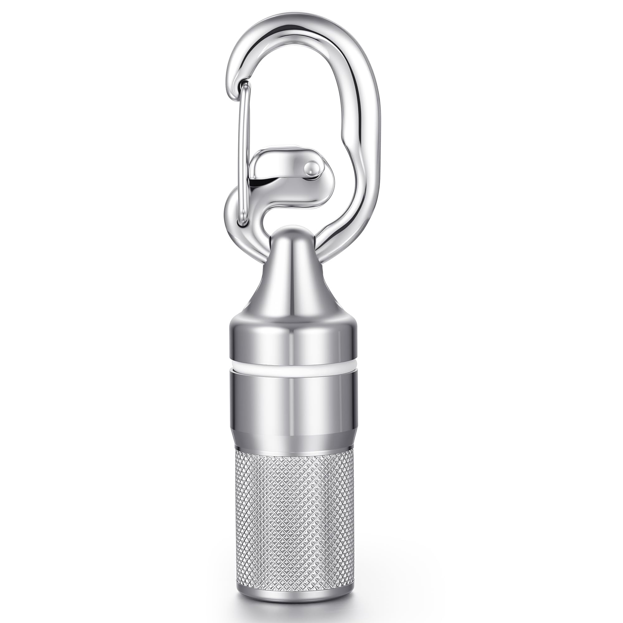 Divoti Stainless Steel Pill Holder Keychain Upgraded- Waterproof, Airtight, Fits Standard Nitroglycerin Pill Case, Emergency Medication Container with Carabiner Clip for Travel, Hiking, and EDC