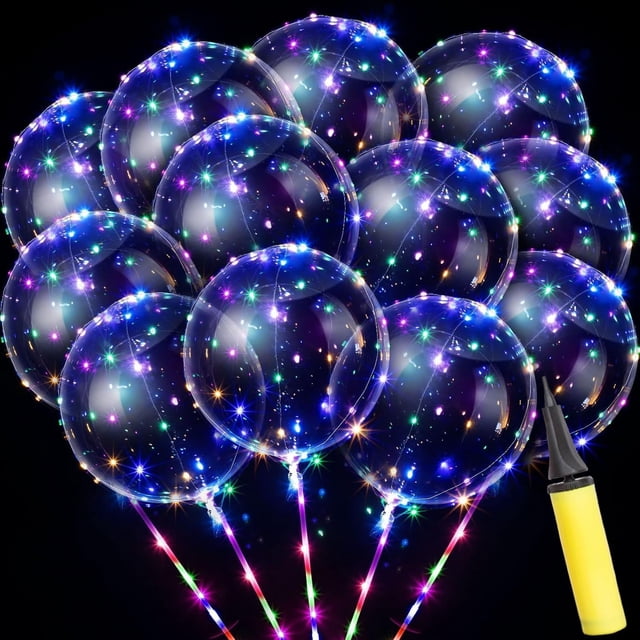 Globos LED Bobo Transparentes, 10 Unidades Con Palos y Bomba de Aire, Decoración Única y Reutilizable Para Fiestas