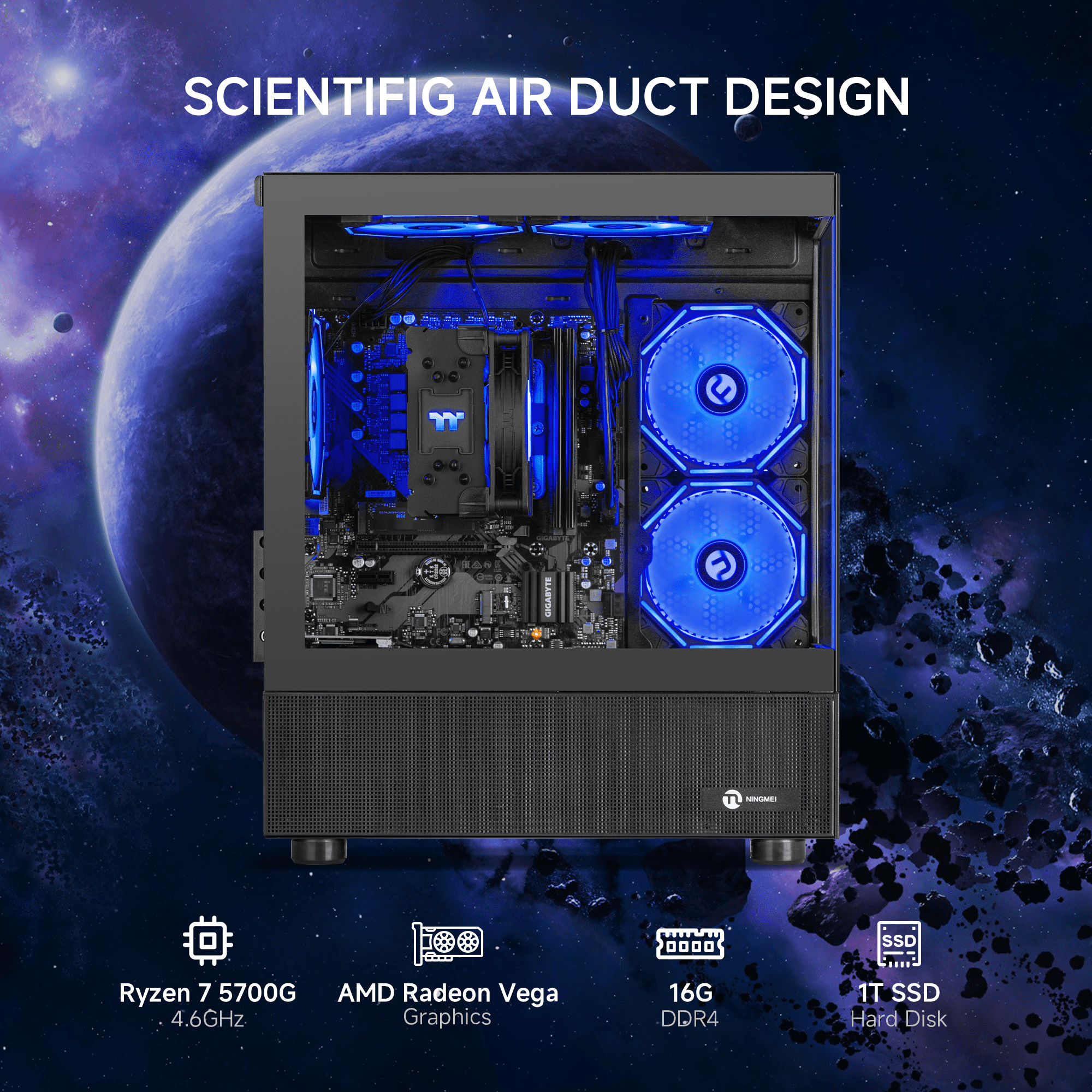 Ningmei Gaming PC AMD Ryzen 7 5700G 16GB RAM 1TB SSD WiFi Windows 11 Gaming Desktop