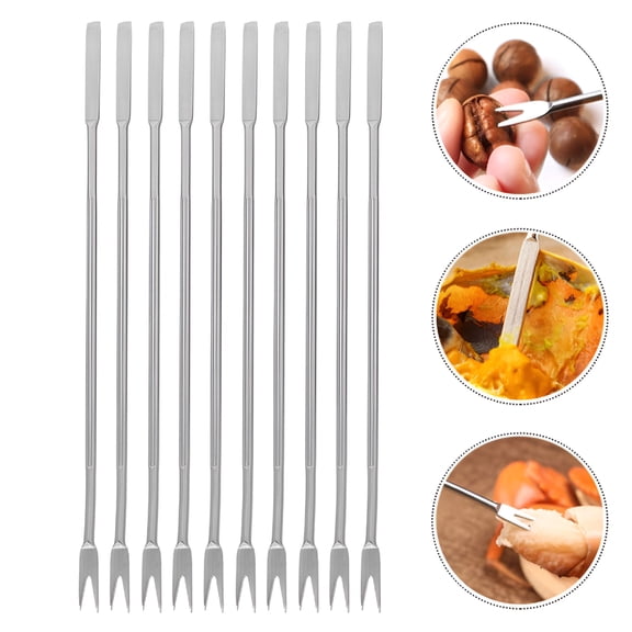 ACDANC 1 Set of 10 Stainless Steel Seafood Forks,Multipurpose Nut Picks (Silver)