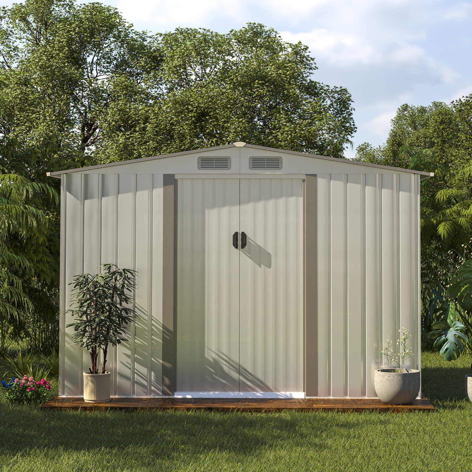 8'x10' Garden Steel Storage Shed Garage Tool Utility Foundation Kit Lawn Outdoor 
