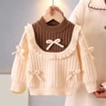 thumbnail image 6 of Crunowin Girls Pullover Knit Sweater Round Neck Long Sleeve With Bow Winter Kids Casual Outerwear Tops Beige Size 9, 6 of 8
