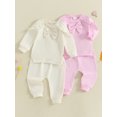 thumbnail image 3 of Miaouyo 0-3 Years Toddler Baby Girls Fall Outifts Long Sleeve O Neck Ruffle Trim Bow Tops Drawstring Pants Clothes Sets, 3 of 9