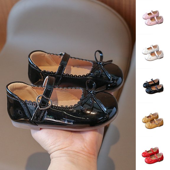Girls Bow Decor Mary Jane Flat Shoes with Heart Buckle Scalloped Edge Soft Sole Dress Shoes Cute Princess Shoes