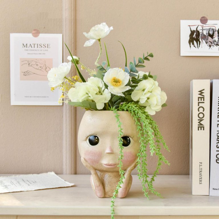 6.9" Cute Plastic Head Face Succulent Planter Plant Pots Indoor Decor  Flower Vases Open Eyes - Walmart.com