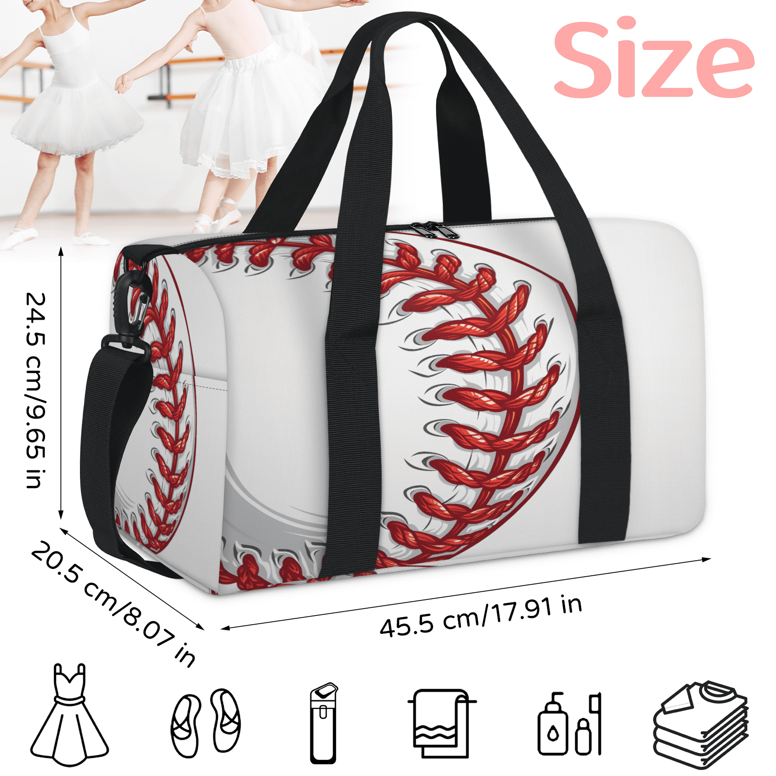 Herdesigns Baseball Travel Duffle Bag Sports Yoga Weekender Overnight Carry on Workout Bags Lightweight Waterproof Gym Tote Bag for Women Red Ball Sports