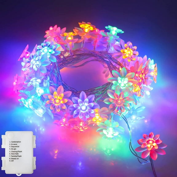 LED String Lights 13.2ft 40 LED Lotus Flower Fairy Lights with 8 Modes Timer Indoor String Lights for Bedroom, Party, Wedding, Indoor, Garden Décor (Multi-Color)