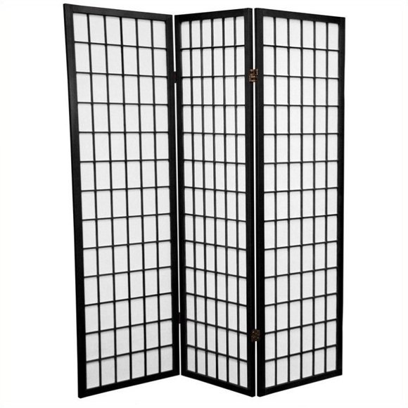 Oriental Furniture 5 ' Tall Window 3 Panel Shoji Screen in Black