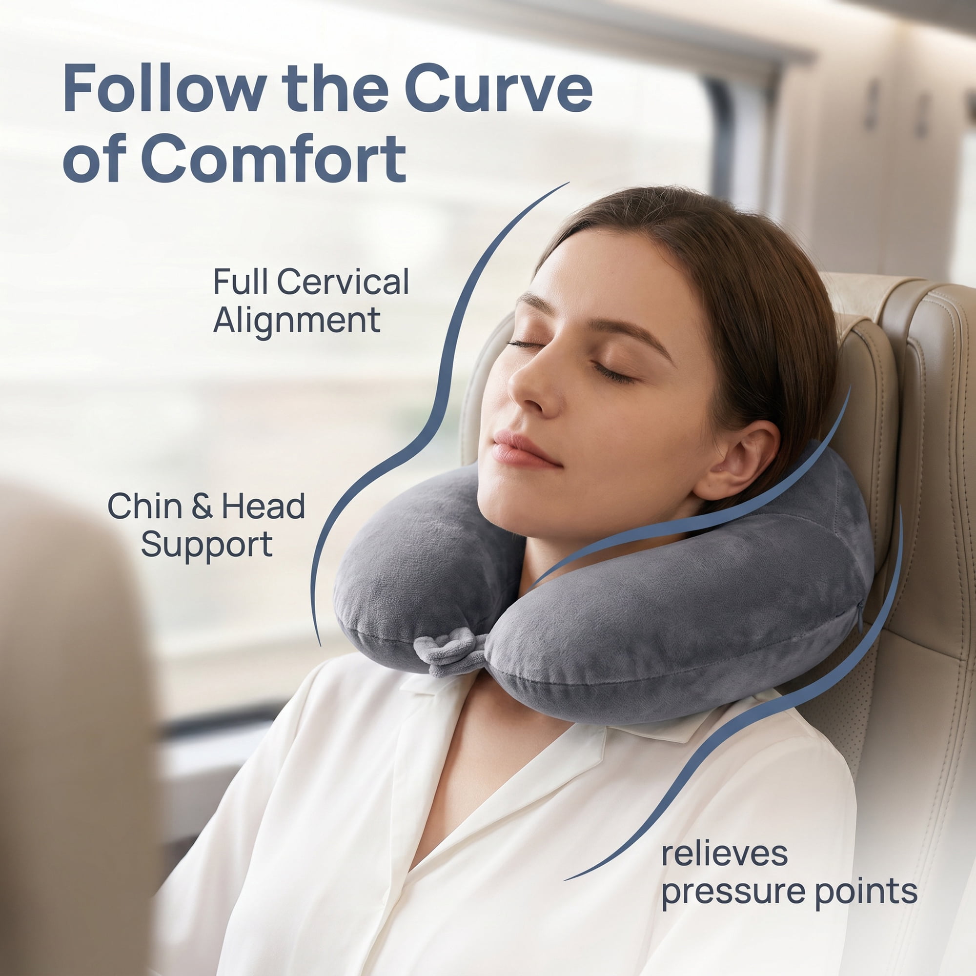 Unique Bargains Memory Foam U Shape Travel Neck Pillow Snap Closure Dark gray 12"x11"x5"