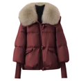 thumbnail image 4 of Sakmal Puffer Jacket Women Zip Up Outerwear with Faux Fur Quilted Down Coat Lightweight Red Windbreaker Jackets for Women, 4 of 5