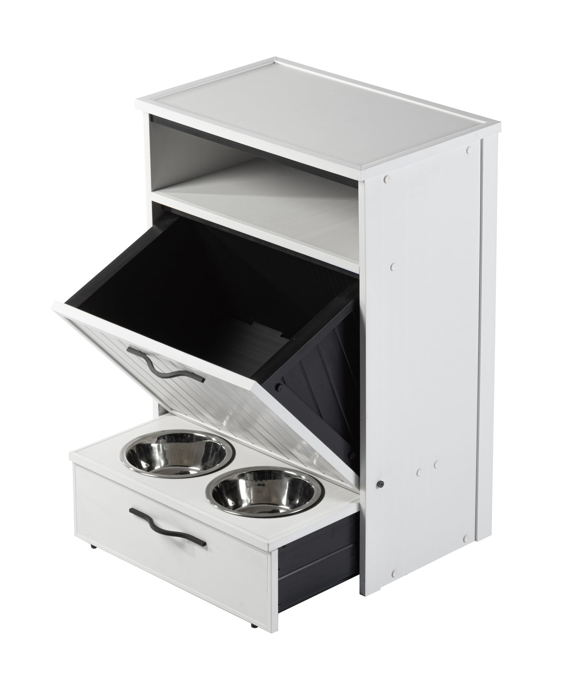 New Age Pet ECOFLEX Brea Dog Food Pantry in Antique White, Two 32 oz Bowl Design and Storage