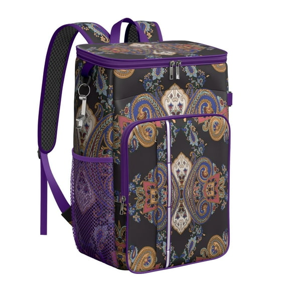 Vintage Paisley Insulated Cooler Backpack - 20L Leakproof Soft Cooler Bag for Camping, Beach & Picnic, Holds 26 Cans, Long-Lasting Insulation