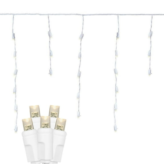 Novelty Lights Christmas Warm White LED Icicle Lights on White Wire 70 Bulbs
