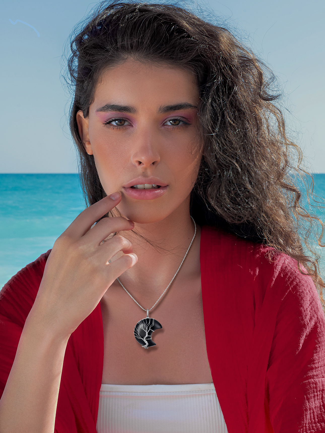 Bestyle Tree of Life Black Onyx Crescent Moon Necklace photo 3