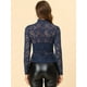 thumbnail image 4 of Blusa de encaje floral transparente Allegra K con cuello simulado de manga larga para Mujer Azul marino XL, 4 of 5