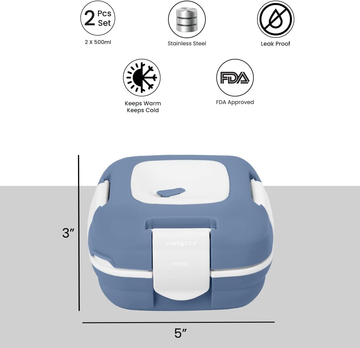 Pinnacle Insulated Leak-Proof Lunch Box Set of 2, 16oz, Heat Release Valve, Nave/Olive