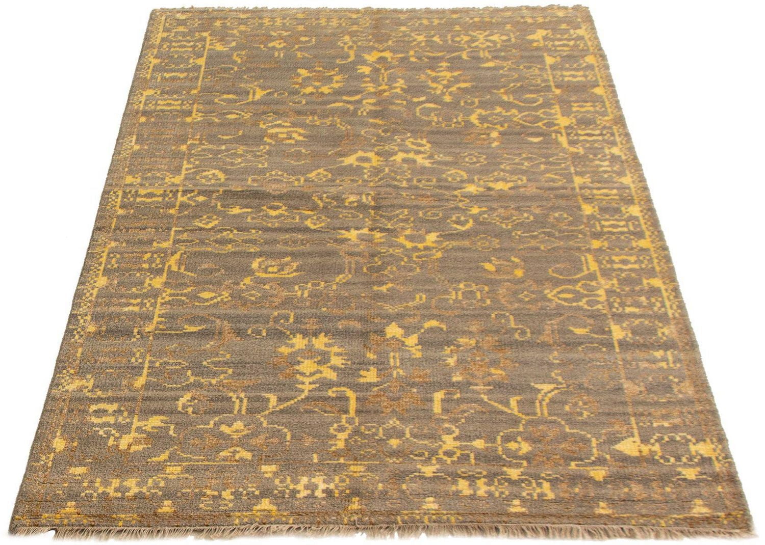 ECARPETGALLERY 5'5" x 8'6" Bordered La Seda Hand-knotted Area Rug for Living Room, Dining Room and Bedroom in Grey