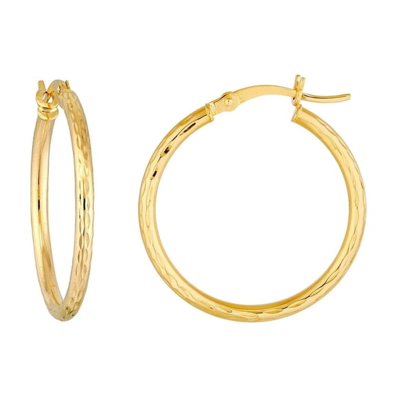 10k Yellow Gold 2 X 20mm Full Sparkle-Cut Round Hoop Earrings Hoop Earring for Women