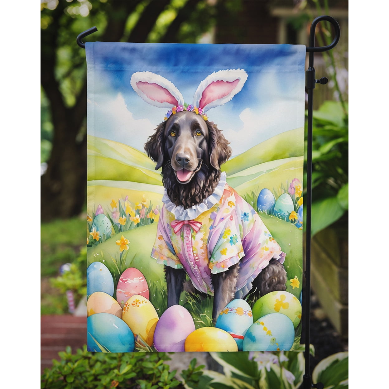 Curly-Coated Retriever Easter Egg Hunt Garden Flag 11.25 in x 15.5 in