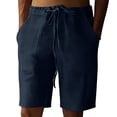 thumbnail image 4 of Casual Mens Linen Shorts Elastic Waist Drawstring Shorts Lightweight Summer Beach Linen Shorts Flat Front Cotton Linen Wear with Pockets,Blue 3XL, 4 of 5