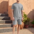 thumbnail image 2 of FRSASU Men's 2 Pieces Outfits Casual Cotton T-Shirt and Shorts Set Summer Short Sleeve Waffle Tracksuits Gray, 2 of 9
