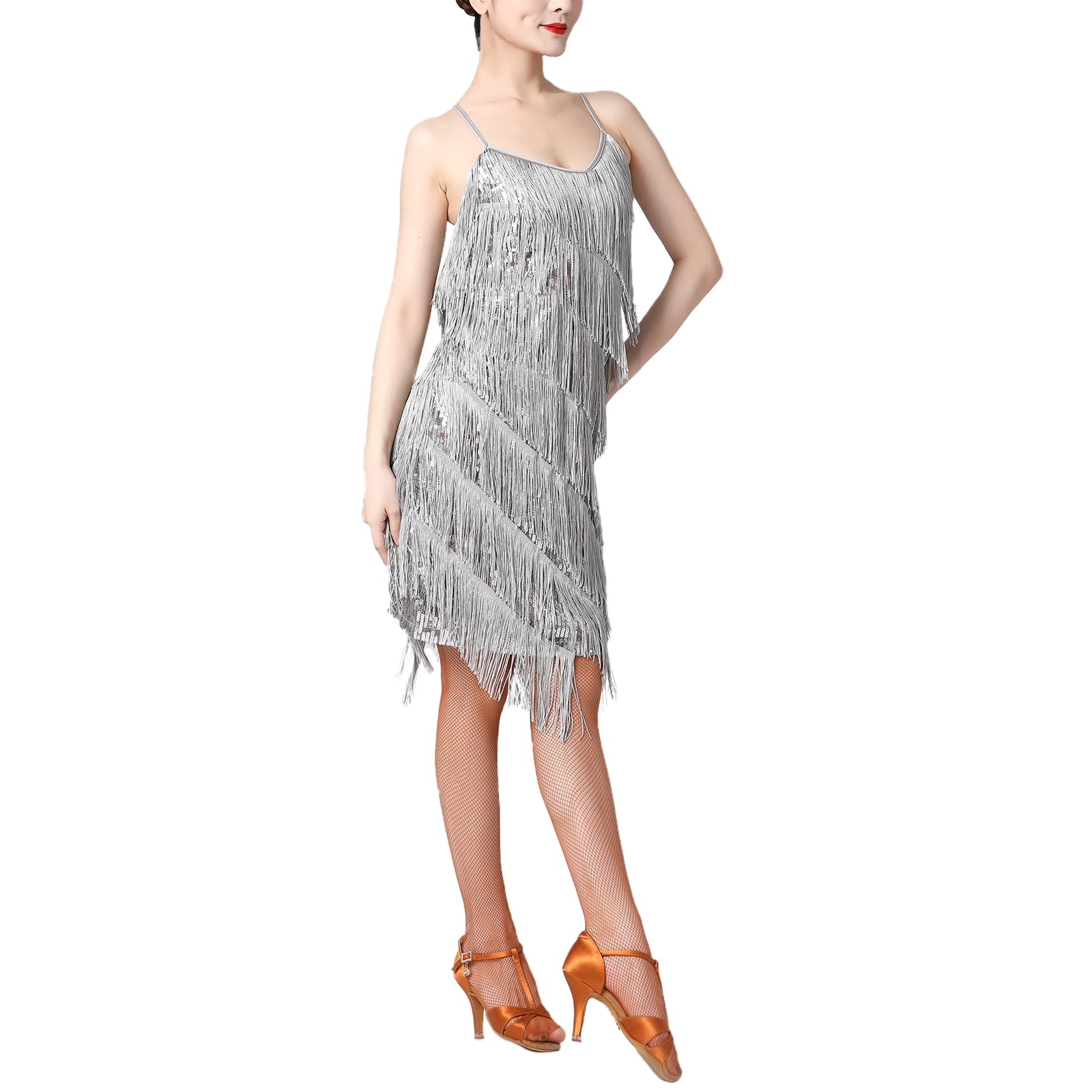 Hislovy Women 1920s Vintage Flapper Dress Costume with 20s Accessories  Set,Sequin Fringe Sleeveless Cocktail Dress for Party Evening-Outs