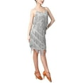 thumbnail image 3 of IBTOM CASTLE Women's Flapper Dress 1920s Sequin Tassel Latin Party Cocktail Dress Ballroom Dance Costume Vintage Fringe Dress XL Gray, 3 of 8