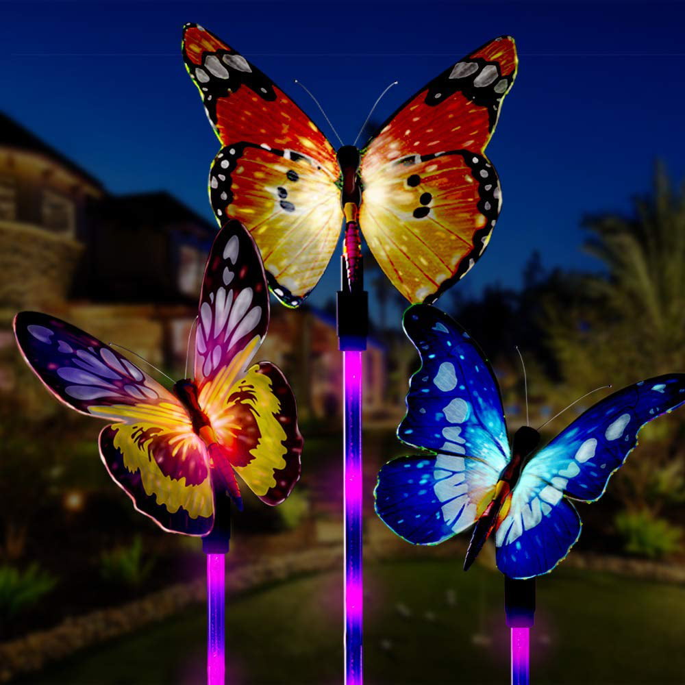 Delicate Solar Butterfly Light Pole LED Lawn Light Garden Decorative Lights 