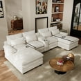 thumbnail image 5 of Wiilayok U Shaped Cloud Couch Modular Sectional Sofa 132" Extra Deep Comfy Corduroy Double Chaise Lounge, Central Console w/ Dual USB-C & A Ports, Cup Holders, Beige, 5 of 10