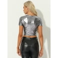 thumbnail image 3 of DARING DIVA Women's Metallic Crop Shiny Holographic Top M Black Silver, 3 of 6