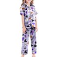 thumbnail image 5 of JAJAHO Halloween Kids Pajamas Set Boys Girls Satin 3 Piece Short Sleeve Sleepwear With Pants And Shorts 3-13Y, 5 of 7