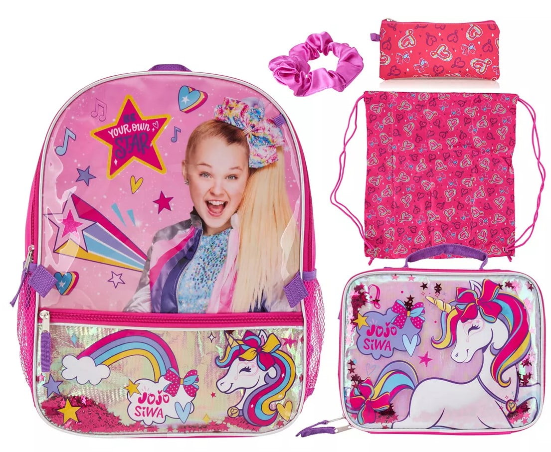 JoJo Siwa Girls 5-Piece School Backpack Lunch Box Book Bag Bow Star Gift Toy 