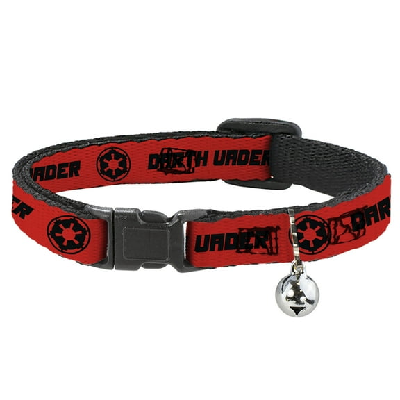 Star Wars Breakaway Cat Collar With Bell, Plastic Clip, Easy Adjustable, Star Wars Darth Vader Text and Galactic Empire Logo Red Black, 8.5 to 12 Inches 0.5 Inch Wide