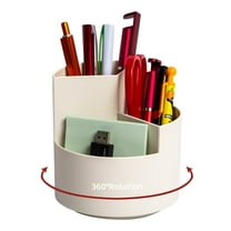 Genreen Desk Pencil Pen Holder, 3 Slots 360-Degree Spinning Organizers, Desktop Storage Stationery Supplies, Cute Cup Pot for Office, Art Supply- White
