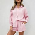 thumbnail image 4 of DHFJKG 2 Piece Summer Outfits Women Shorts Set Textured Long Sleeve Button Up Shirts And Shorts Loose Fit Matching Sets Versatile Outfit, 4 of 5