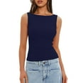 thumbnail image 2 of Womens Boat Neck Tank Tops Sleeveless Slim Fit Shirts Summer Going Out Y2K Fashion Clothes Dark Blue XL, 2 of 6