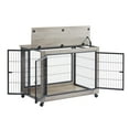 thumbnail image 6 of Syngar Dog Crate on Wheels, Wooden Dog Cage with Lockable Double Doors and Lift Top, Modern Home 2-in-1 Dog House End Table Furniture, Dog House for Small/Medium Sized Dogs, Gray, 38.58"L, 6 of 7