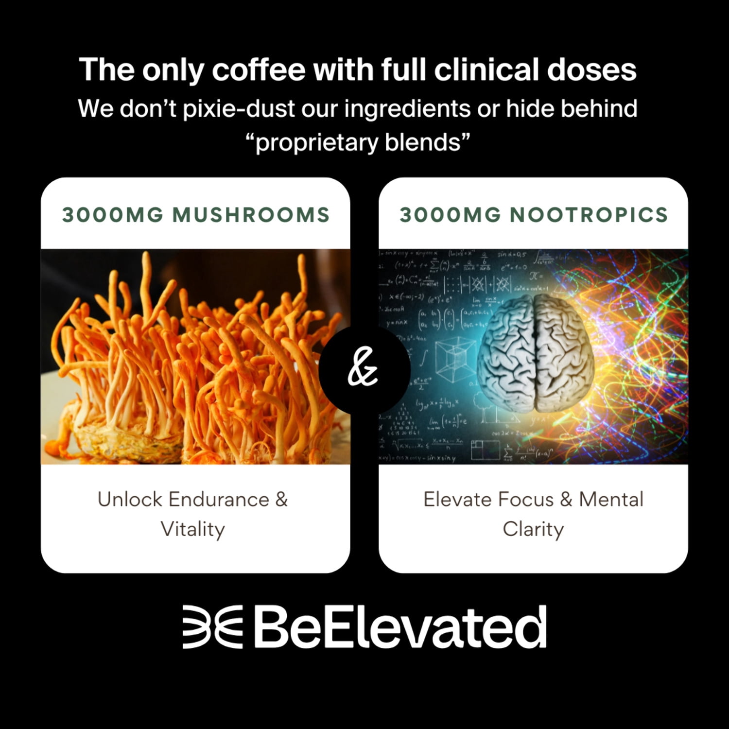 BeElevated Instant Mushroom Coffee Medium Roast  with Adaptogens for Focus, Alertness, and Wellness, 10oz, 30 Servings