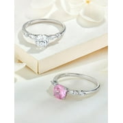 Starchenie Round Promise Rings for Her | 925 Sterling Silver Halo Ring | Engagement Wedding band for Women Size 5